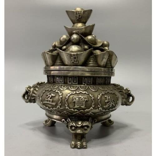 China White copper Cornucopia Smoked incense burner crafts statue
