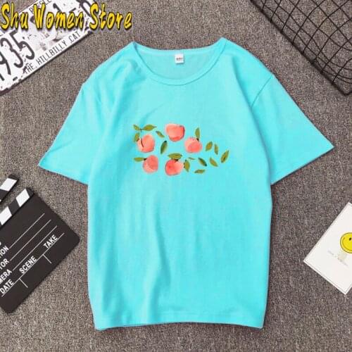 Honey peach Printed Casual Loose Cotton Short Sleeve Basic All Match Fashion Women Summer Spring Top T-shirts graphic t shirts