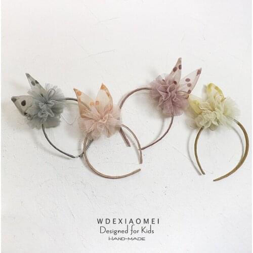 Cute Girls Hair Band Bunny Rabbit Ear Headband Women Sweet Gauze Dots Flower HairBands Fashion Kids Hair Hoop Accessories Gifts