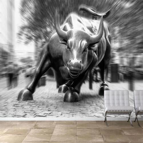 Milofi custom 3D wallpaper mural wall street copper bull black and white background wall decoration painting living room bedroom