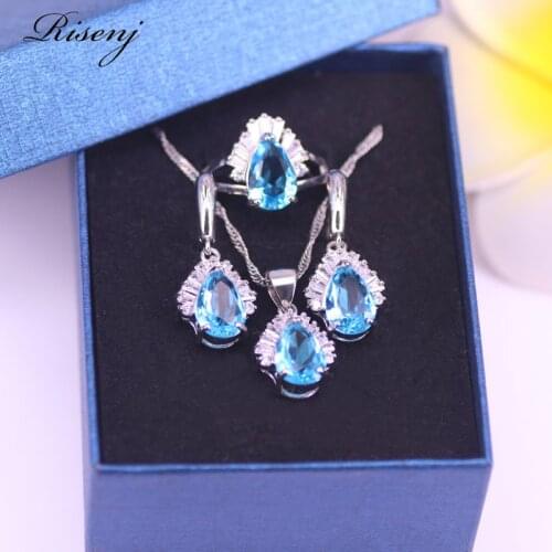 Many colors water drop silver 925 jewelry set for women drop earrings ring necklace set bridal jewelry best present