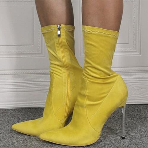 Soft Solid Suede Upper Pointed Toe Side Zip Women Ankle Boots Winter Stiletto Shoes Booty Plus Size 45 Thin High Heel