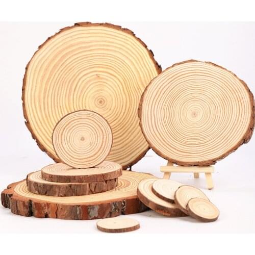 New 3~12cm Natural Pine Round Unfinished Wood Slices Circles With Tree Bark Log Discs DIY Crafts Wedding Party Painting