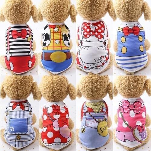 Pet Clothes New Cartoon Print Chihuahua T-shirt Vest Summer Cotton Breathable Casual Dog Clothes For Small Cats Dogs Clothes