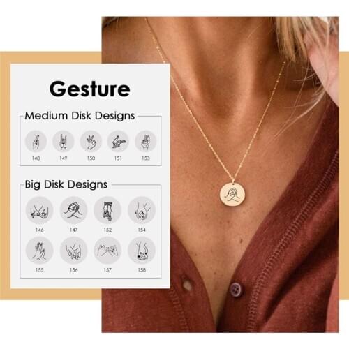 Visunion Engraving Gestures Style Necklace Stainless Steel Gold Color Pendant Necklace for Lover Best Friends Elegant Gift New
