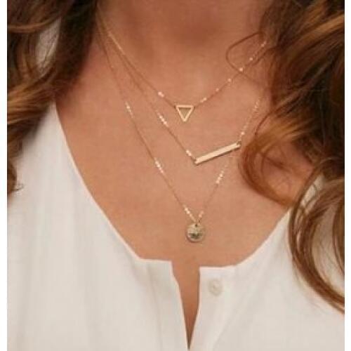 Fashion Jewelry Hollow Triangle Wide Glitter Sequin Necklace Multi Geometry Necklace Jewelry Female Elegant Necklace