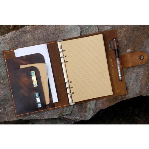 Personalized A5 leather binder notebook / A5 leather organizer Planner / travel refillable notebook free engraving