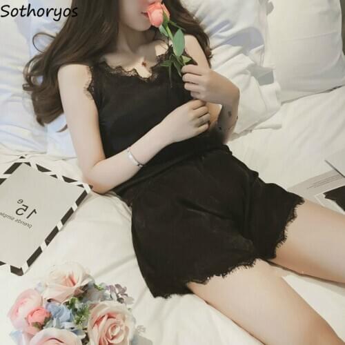 Pajama Sets Women Sleeveless Lace V-Neck Plue Size 4XL Simple Womens Summer Comfortable Homewear Sexy Pyjamas Casual Sleepwear