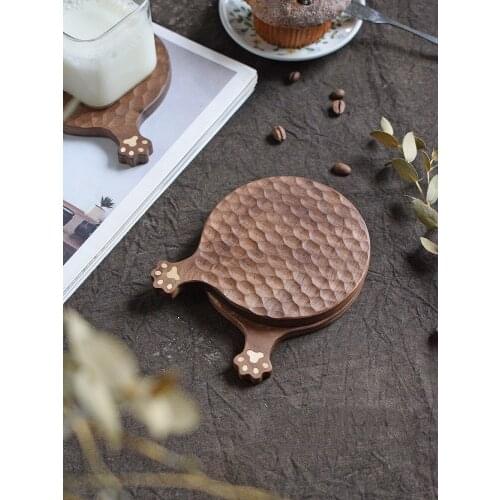 Cats Claw Coaster Black Walnut Wood Cute Creative Insulation Pad Whole Wooden Tortoiseshell Round For Cup Coffee Mug 1PC
