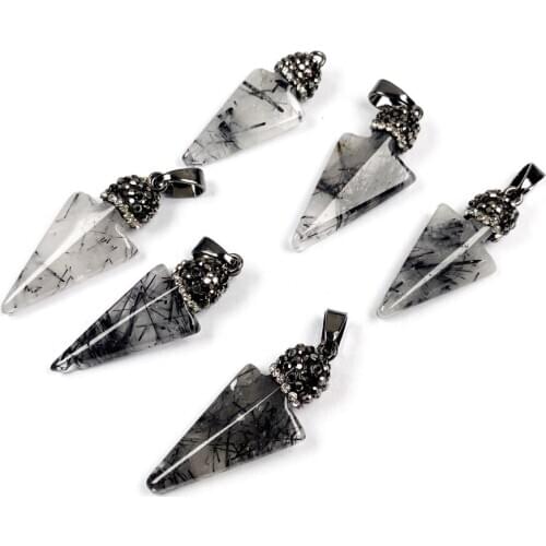 1PC Natural Stone Arrow Shape Black Rutilated Quartz Pendant Charms Pendant for Jewelry Making DIY Necklace Size15x37mm