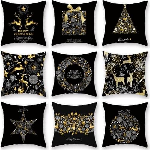Merry Christmas Ornament Black Gold Pillowcase Christmas Decoration For Home 2021 Navidad Xmas Gift Cristmas Deco Happy New Year