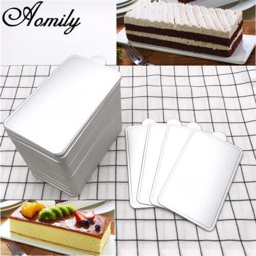 Aomily DIY Silvery 100pcs/Set Rectangle Mousse Cake BoardsPaper Cupcake Dessert Displays Tray Wedding Birthday Cake Pastry Mat