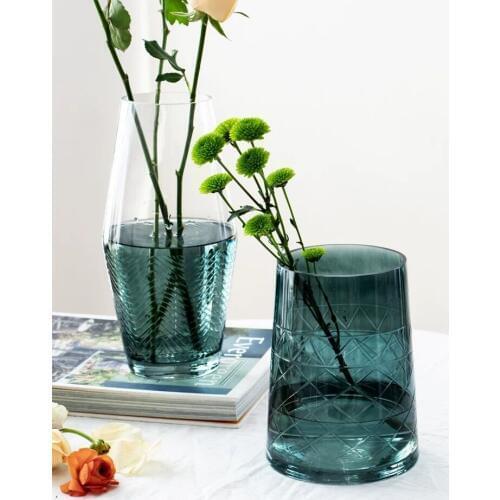 Glass Vase Creative Green Flowers Hydroponic Transparent Vase Home Decoration Table Soft Decoration Flower