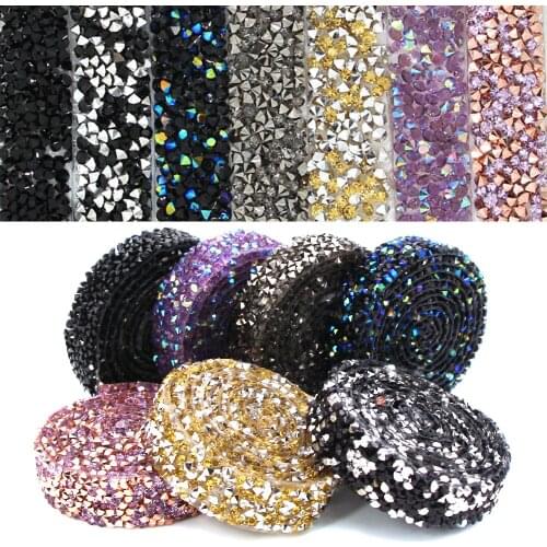 1 Yard Mix Color Hot Fix Rhinestones Trimming 15mm Colorful Resin Strass Ribbon Crystal Trim For Clothes Wedding DressDecoration