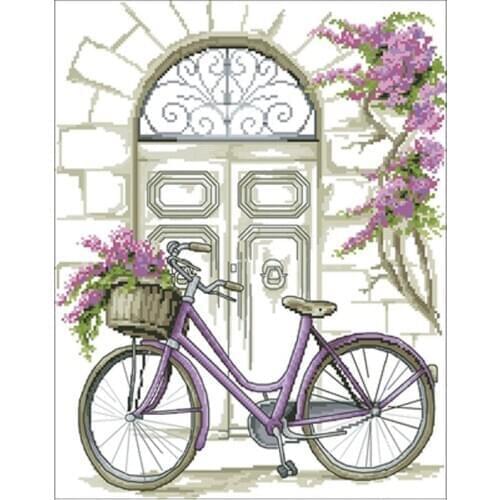 Bicycle in front of the door patterns Counted Cross Stitch 11 14CT 18CT DIY Chinese Cross Stitch Kit Embroidery Needlework Sets