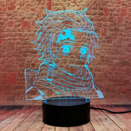 Funny Kamado Tanjirou Cartoon Model 3D Illusion LED Desk Nightlight Colorful Changing Light Demon Slayer Anime Figure Toys child