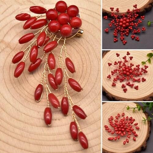 Women Red Coral Pin Brooch Pendant Handmade Jewelry Flexible Copper Wire Gift Original Design Coat Clothes Jewelry Decoration