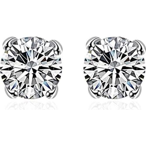 ZEMIOR Round Shape Cubic Zircon Silver Color Earrings Bulks Claw Inlay Vintage Fashion Jewelry Gift For Women Best Selling