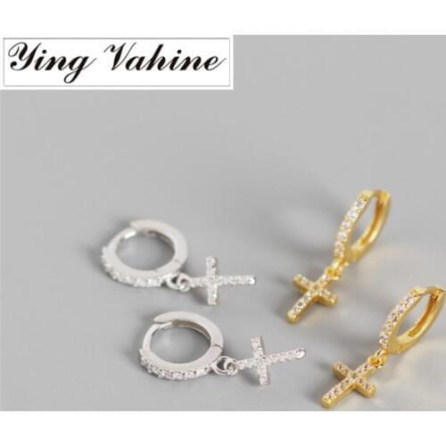 Ying Vahine 100% 925 Sterling Silver Sparkling and Shiny Zircons Cross Pendant Stud Earrings for Women