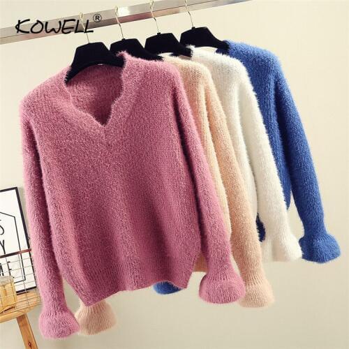 Women Sweaters For 2018 Stretch Soft Wool Material Women Sweaters and Pullovers Casual Short V-neck Extra-Thick Wool Sweater