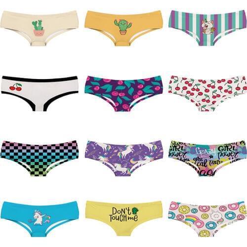 Cartoon Cactus Girl Briefs Small Fresh Lovely Cherry Donuts Butty Lady Underwear Blue Yellow Unicorn Women Panties