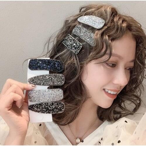Korean Full Crystal Hair Barrettes Women Hair Pins Jewelry Waterdrop Rectangle Geometric Hair Clip Hair Accessories Girls Gift