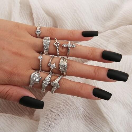 Vintage 11 Pcs/set Gold Silver Color Crystal Rings Set For Women Simple Bohemian Geometric Twist Ring 2020 NEW Fashion Jewelry