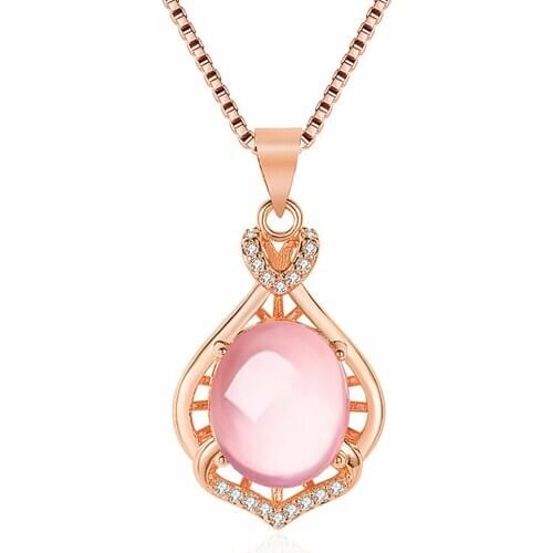 Chic Heart Pink Crystal Zircon Diamonds Gemstones Pendant Necklaces for Women 18k Rose Gold Color Choker Jewelry Bijoux Gifts