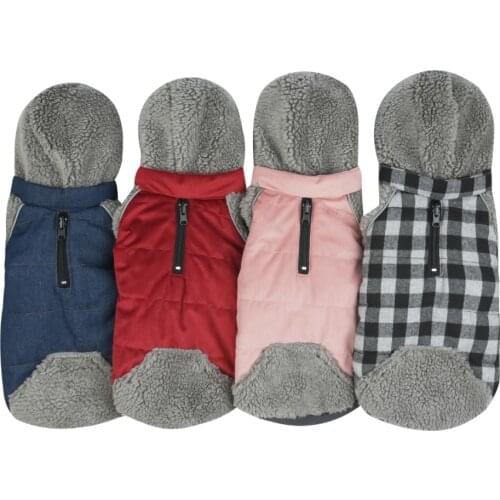Winter Fleece Dog Jacket Warm Pet Clothes Double-Sided Wearable Hoodie Hooded Jacket For Labrador Reflective Big Dog Coats