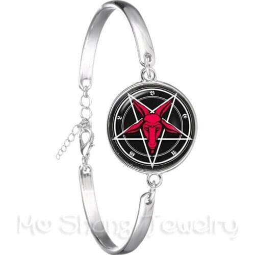 2018 Supernatural Pentagram Glass Dome Bracelet Gothic Pendant Satanism Evil Occult Pentacle Jewelry Pagan Charm Chain Bangle