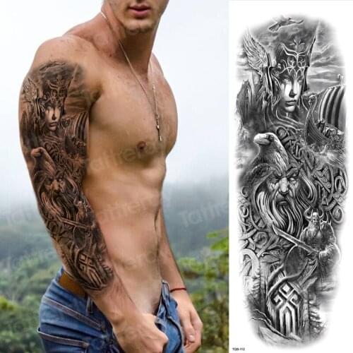 Large Arm Sleeve Tattoo Dragon Robot Vintage Waterproof Temporary Fake Tatoo Sticker Death Skull Men Women Full Totem Tatto Big