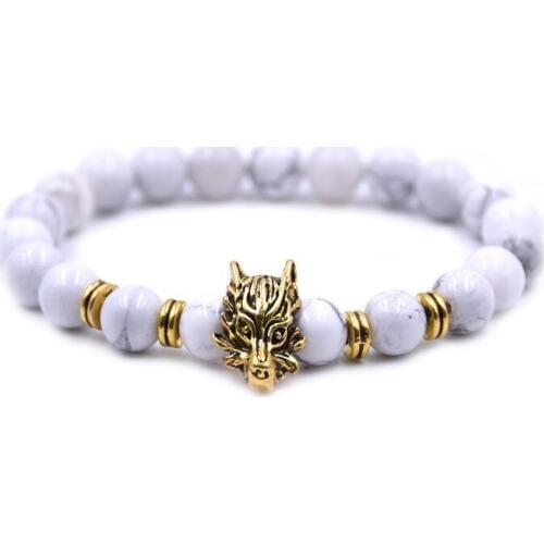 DOKOL Surfer Style Gold Color Dragon Bracelet Jewelry Natural Stone Bracelets White Howlite Beads Bracelet For Men DKB0106