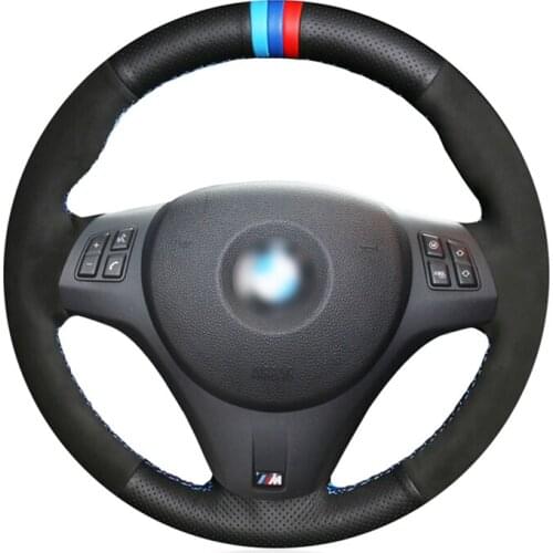 Black Leather Suede Hand Sew Wrap Car Steering Wheel Cover for BMW M Sport M3 E90 E91 E92 E93 E87 E81 E82 E88