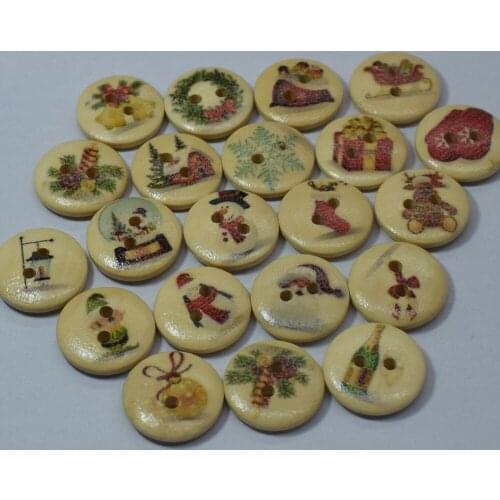15MM Christmas Wooden Button 2 Holes Decorative Wood Sewing Button for Scrapbooking DIY Clothing Handmade Decoration