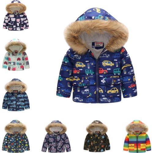 Winter Girls Hooded Jackets Children Thicken Warm Outerwear Baby Jacket Kids Birthday Party Coat Boys Fur Collar Jacket Coats