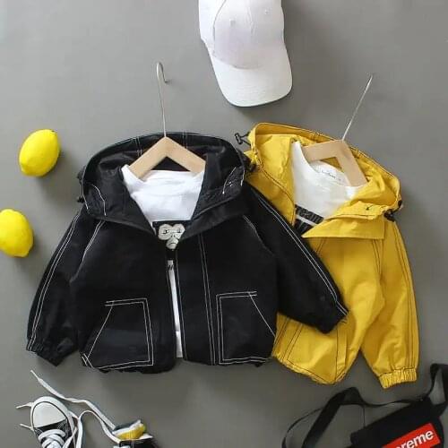 Childrens Solid Color Hooded Windproof Jacket Boys Jacket Spring Autumn Girl Boys 2021 New Korean Baby Jacket Kids Clothing