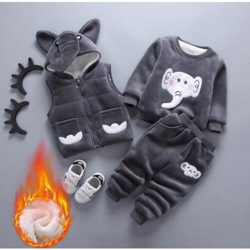 Baby Velvet Suit Warm Thickened Clothes Boys Girls Fur Double-faced Fleece Three-piece Set