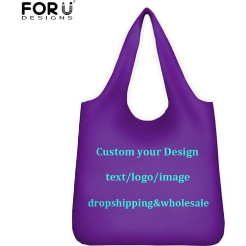 FORUDESIGNS Custom Image/Logo/Text Fashion Large Size Women Shopper Bags Reusable Folding Tote Bag With Handle Storage Bags
