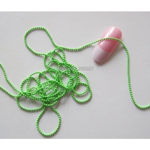MDA-06 1M Green 1.0MM Tiny Beads Without Facets Chain Shape Metal Nail Decoration