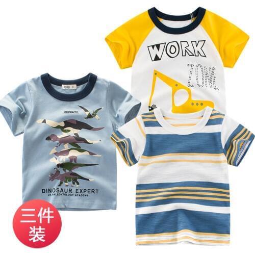 3 Pieces Boys & Girls Unisex T-shirt Cartoon Camouflage Dinosaur Crocodile Car Bear Kids Tee Cotton Tops Baby Children Clothing