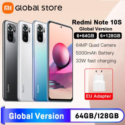 Global Version Xiaomi Redmi Note 10S 6GB 64GB Smartphone Helio G95 6.43" AMOLED DotDisplay 5000mAh 33W 64MP Quad Camera
