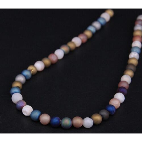 3Strand/Lot,8-12mm Titanium Colour Mixture Natural Agates Drusy Geode Round Beads Wholesale,DIY Necklace Bracelet Jewelry Making