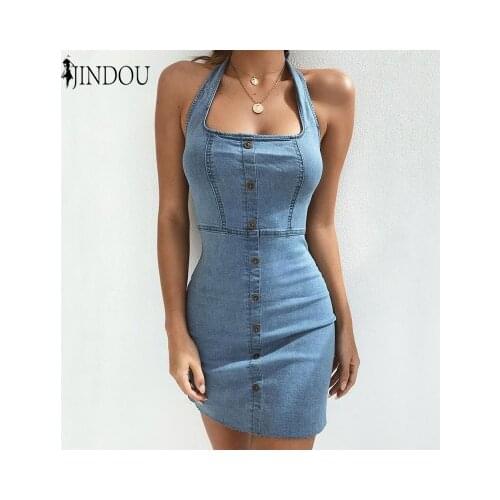 Summer denim sexy backless design halt top dress