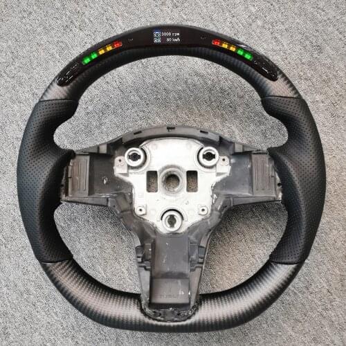 For Tesla Model 3 Model Y 2017 2018 2019 2020 2021 Customized Matte LED Carbon Fiber Racing Steering Wheel