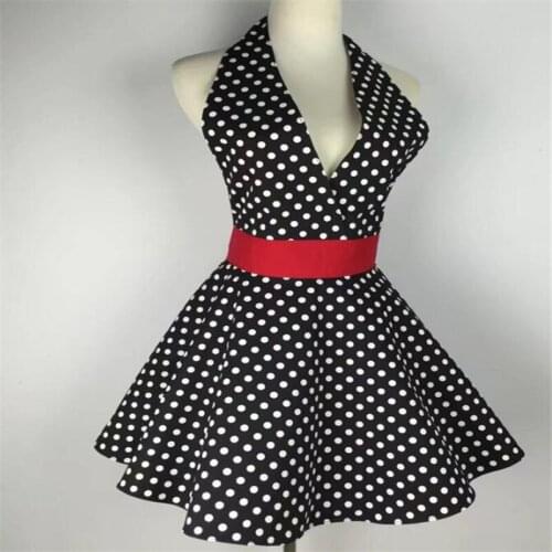 Retro Cute Sexy Waiter Apron Ladies Anti-Fouling Work Apron Dress Black Polka Dot Print Kitchen Chef Cooking Aprons For Woman