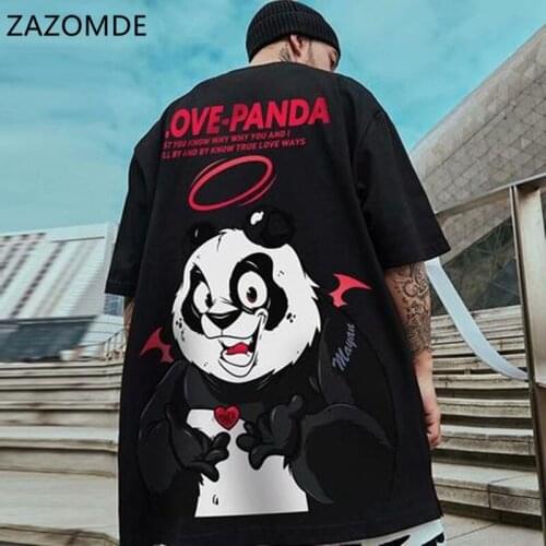 ZAZOMDE 2021 Hip Hop Tee Shirt Love Panda Cotton Short Sleeve Loose Men T Shirt Casual O-neck Summer Oversized Punk Clothing Men