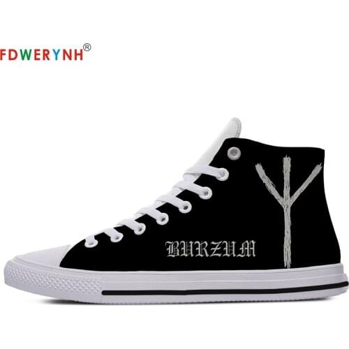 Burzum Mens Casual Shoes White Customized Printed Men High-top Canvas Shoes Breathable Casual Lace-up Shoes