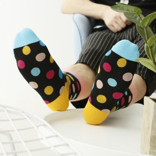 6 Pairs Women Men Sock Casual Polka Dot Pattern Happy Sock Excellrnt Quality Combed Cotton Wave Point Hot Sell Long Socks Meias