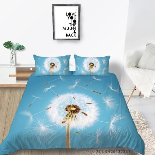 Dandelion Bedding Set For Girls Fresh Elegant Romantic Duvet Cover Queen Double Twin Full Single King Blue Bed Set Hot Sale