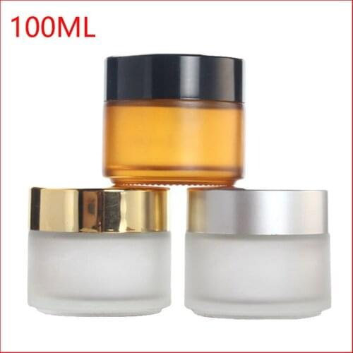 100g clear/transparent frosted glass cream jar w aluminum lid,100ml cosmetic/eye cream/mask cream container Refillable Bottles